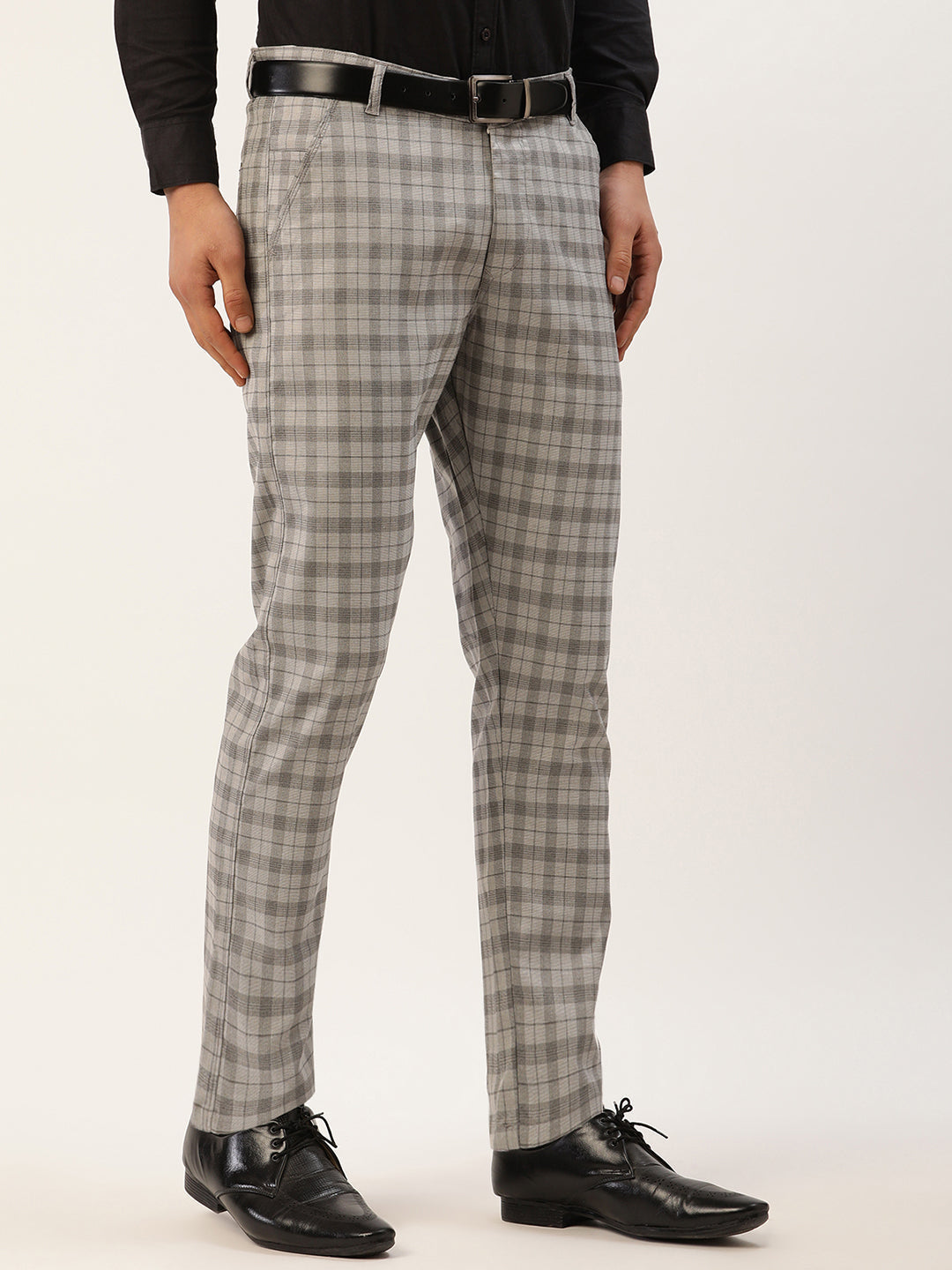 Jainish Men's Grey Tartan Checked Formal Trousers ( FGP 271 Grey ) | Grocsy