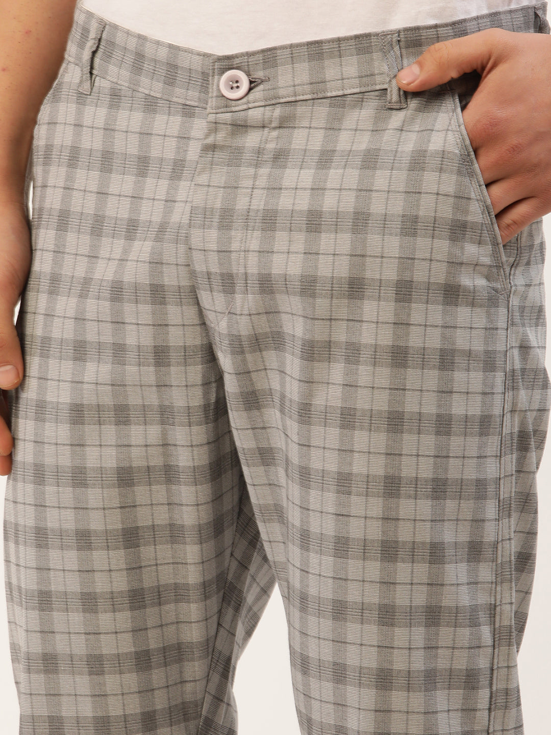 Jainish Men's Grey Tartan Checked Formal Trousers ( FGP 271 Grey ) | Grocsy