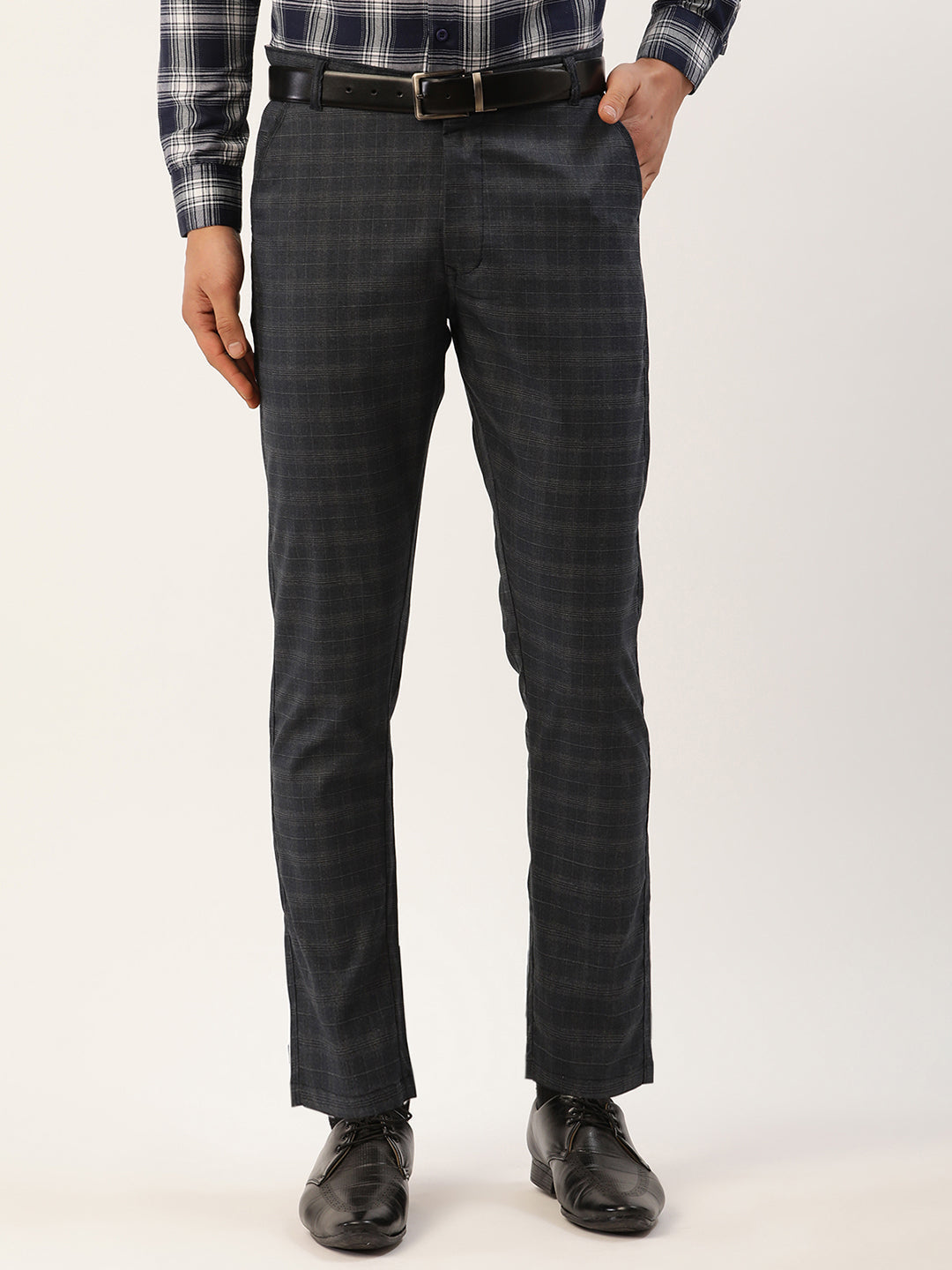 Jainish Men's Black Window Checked Formal Trousers ( FGP 272 Black ) | Grocsy