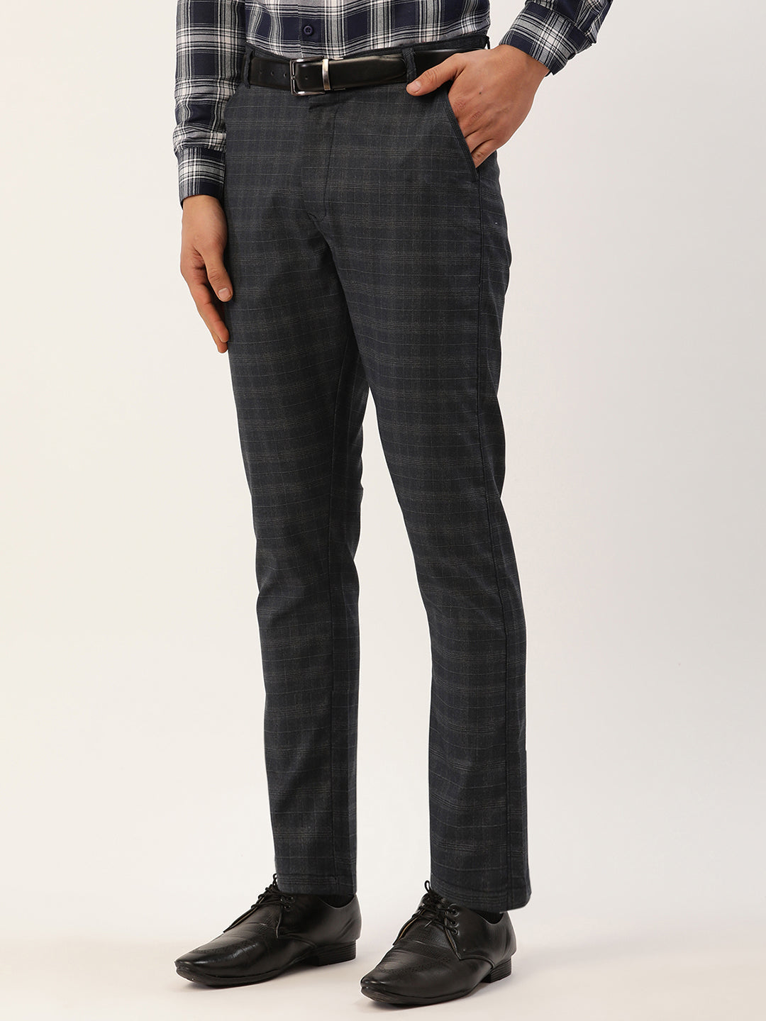 Jainish Men's Black Window Checked Formal Trousers ( FGP 272 Black ) | Grocsy