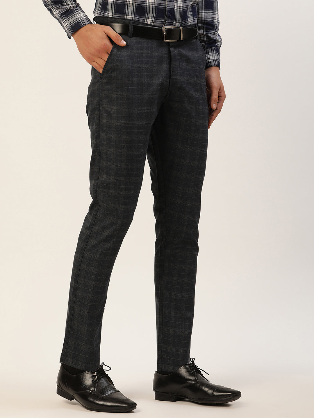 Jainish Men's Black Window Checked Formal Trousers ( FGP 272 Black ) | Grocsy