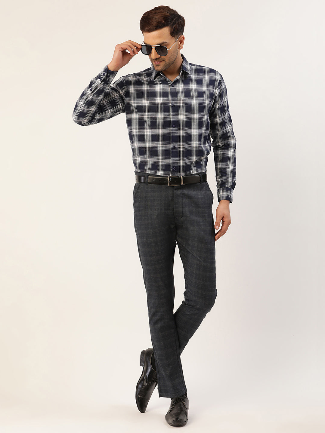 Jainish Men's Black Window Checked Formal Trousers ( FGP 272 Black ) | Grocsy
