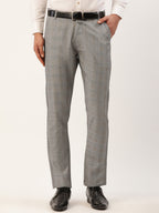Jainish Men's Grey Window Checked Formal Trousers ( FGP 272 Grey ) | Grocsy