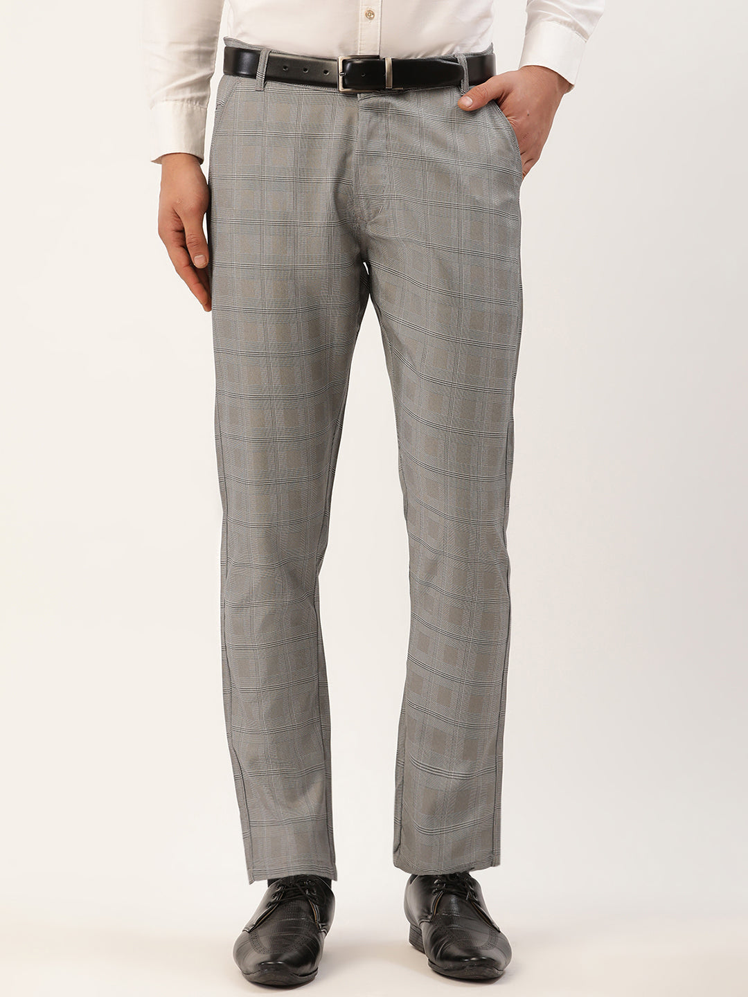 Jainish Men's Grey Window Checked Formal Trousers ( FGP 272 Grey ) | Grocsy