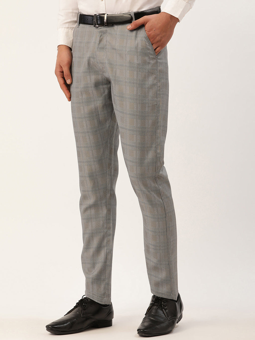 Jainish Men's Grey Window Checked Formal Trousers ( FGP 272 Grey ) | Grocsy