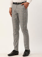 Jainish Men's Grey Window Checked Formal Trousers ( FGP 272 Grey ) | Grocsy
