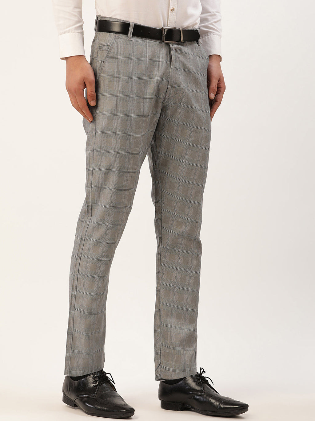 Jainish Men's Grey Window Checked Formal Trousers ( FGP 272 Grey ) | Grocsy