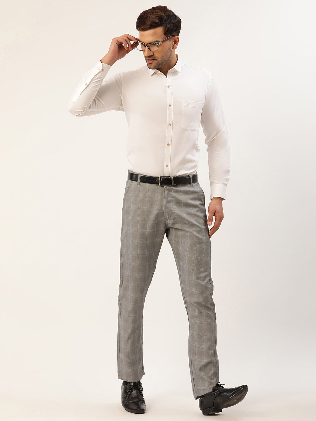 Jainish Men's Grey Window Checked Formal Trousers ( FGP 272 Grey ) | Grocsy