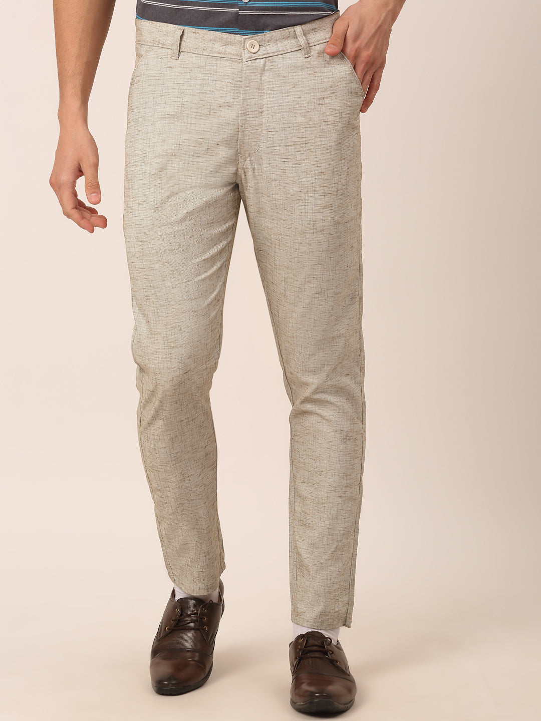 Jainish Men's Beige Linan Cotton Formal Trousers ( FGP 273 Beige ) | Grocsy