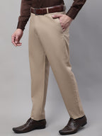 Jainish Men's Beige Tapered Fit Formal Trousers | Grocsy