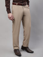 Jainish Men's Beige Tapered Fit Formal Trousers | Grocsy