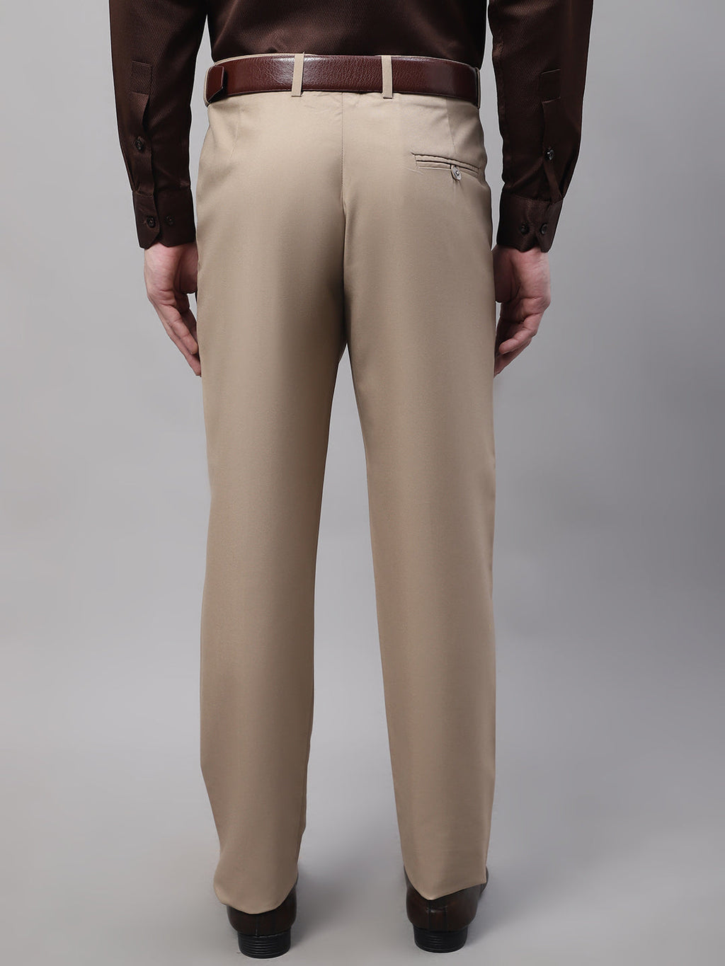 Jainish Men's Beige Tapered Fit Formal Trousers | Grocsy