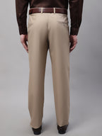 Jainish Men's Beige Tapered Fit Formal Trousers | Grocsy