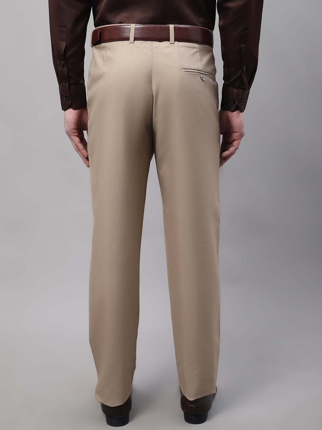 Jainish Men's Beige Tapered Fit Formal Trousers | Grocsy