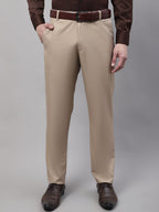 Jainish Men's Beige Tapered Fit Formal Trousers | Grocsy