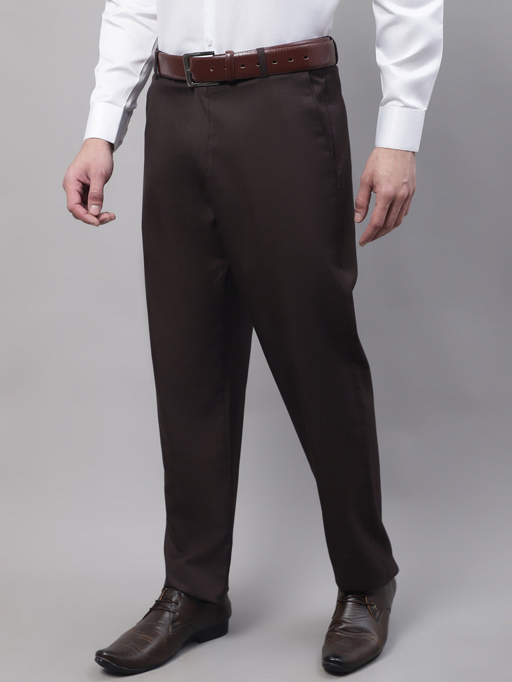 Jainish Men's Coffee Tapered Fit Formal Trousers | Grocsy
