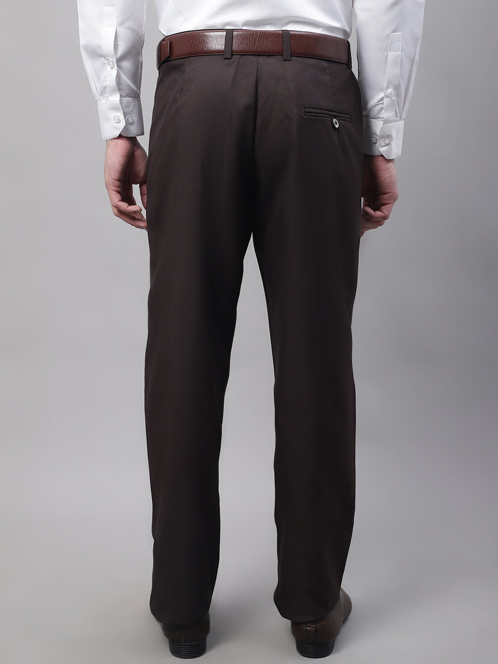 Jainish Men's Coffee Tapered Fit Formal Trousers | Grocsy