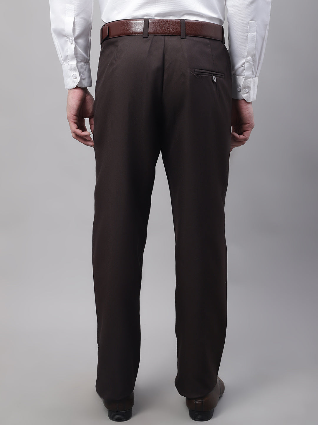 Jainish Men's Coffee Tapered Fit Formal Trousers | Grocsy