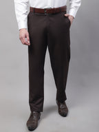 Jainish Men's Coffee Tapered Fit Formal Trousers | Grocsy