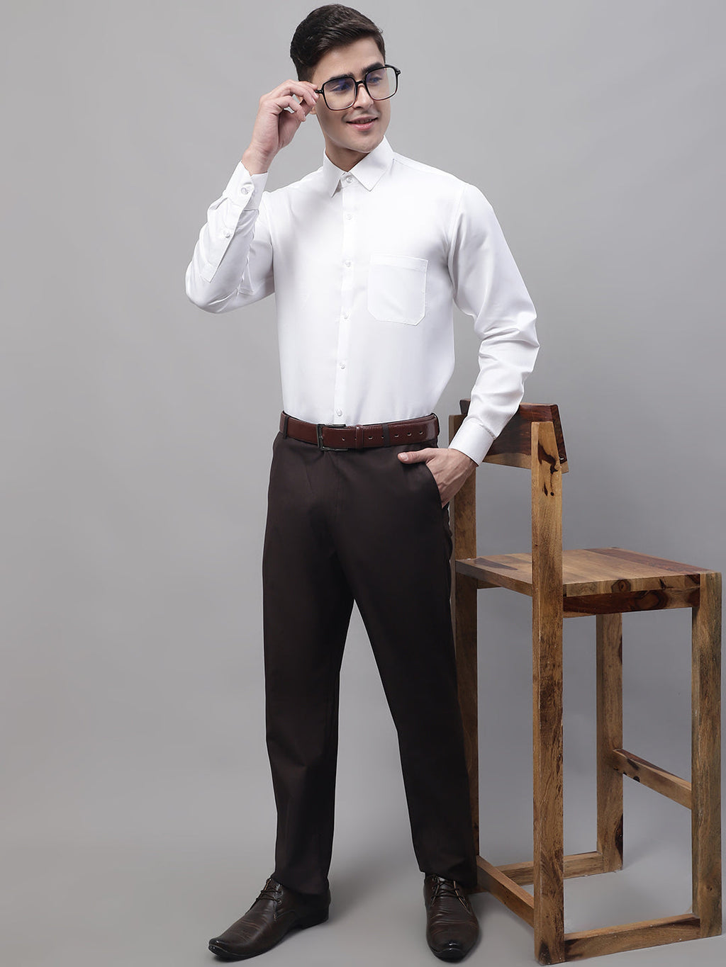 Jainish Men's Coffee Tapered Fit Formal Trousers | Grocsy