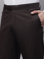 Jainish Men's Coffee Tapered Fit Formal Trousers | Grocsy