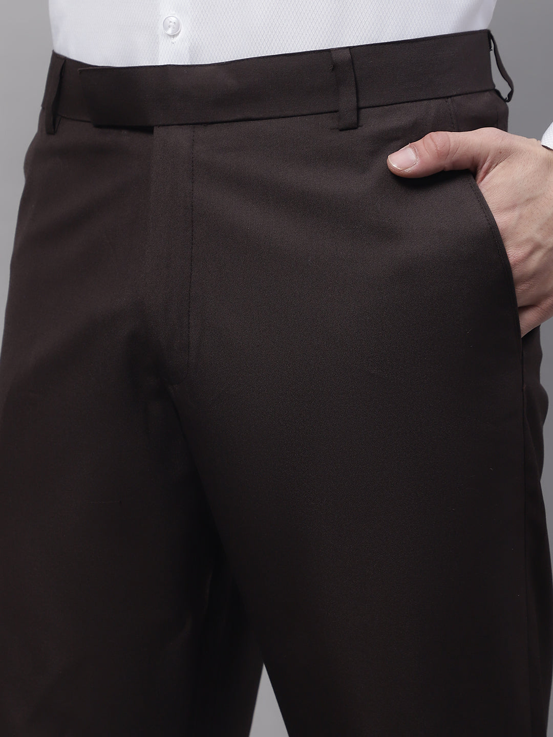 Jainish Men's Coffee Tapered Fit Formal Trousers | Grocsy