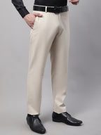 Jainish Men's Cream Tapered Fit Formal Trousers | Grocsy