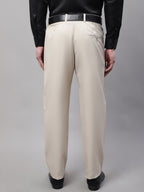 Jainish Men's Cream Tapered Fit Formal Trousers | Grocsy