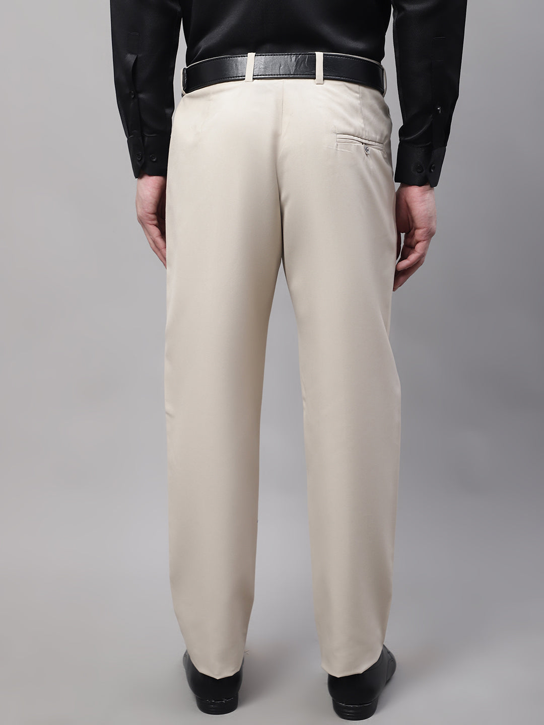 Jainish Men's Cream Tapered Fit Formal Trousers | Grocsy