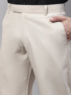 Jainish Men's Cream Tapered Fit Formal Trousers | Grocsy
