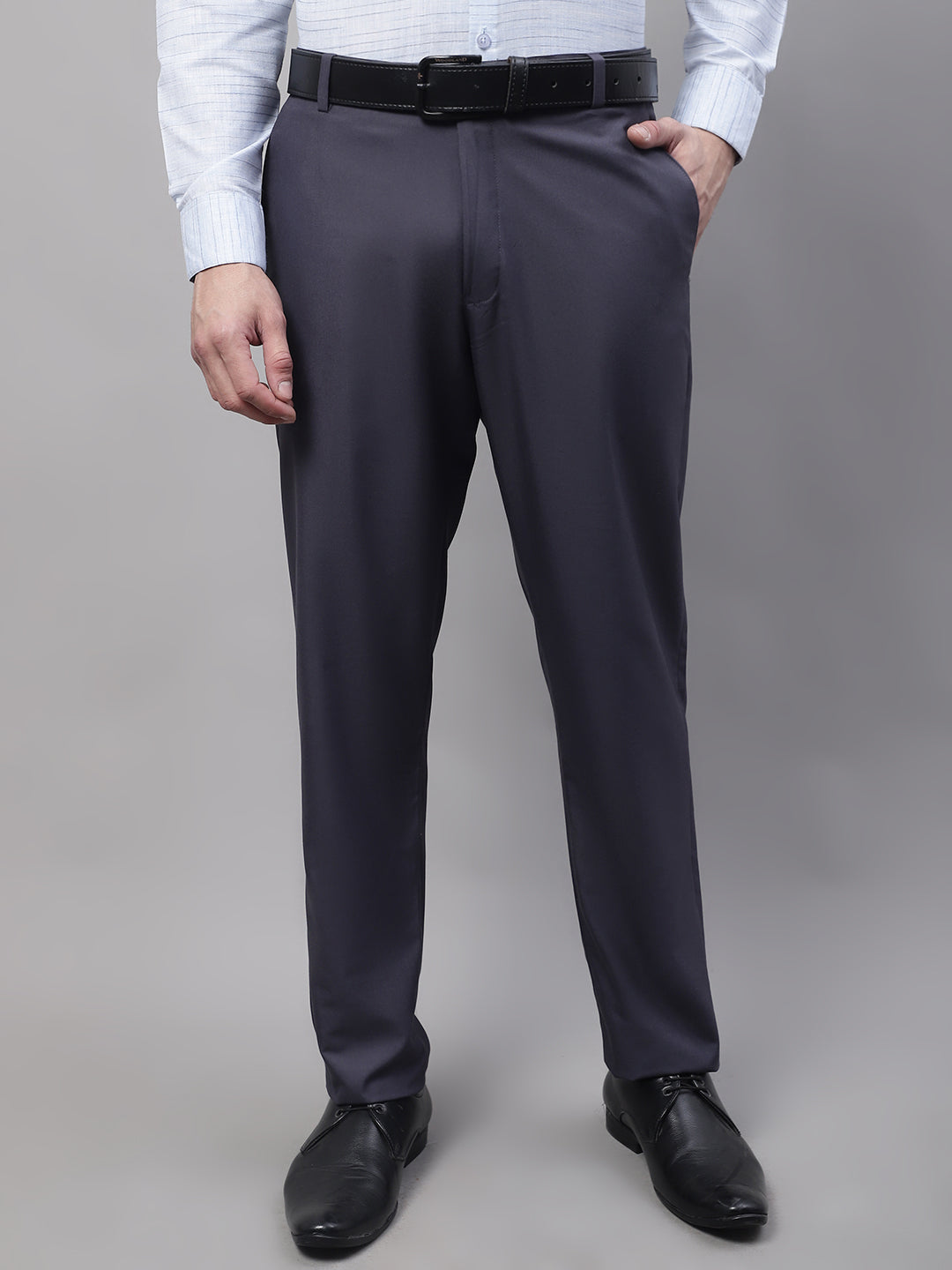 Jainish Men's Grey Tapered Fit Formal Trousers | Grocsy