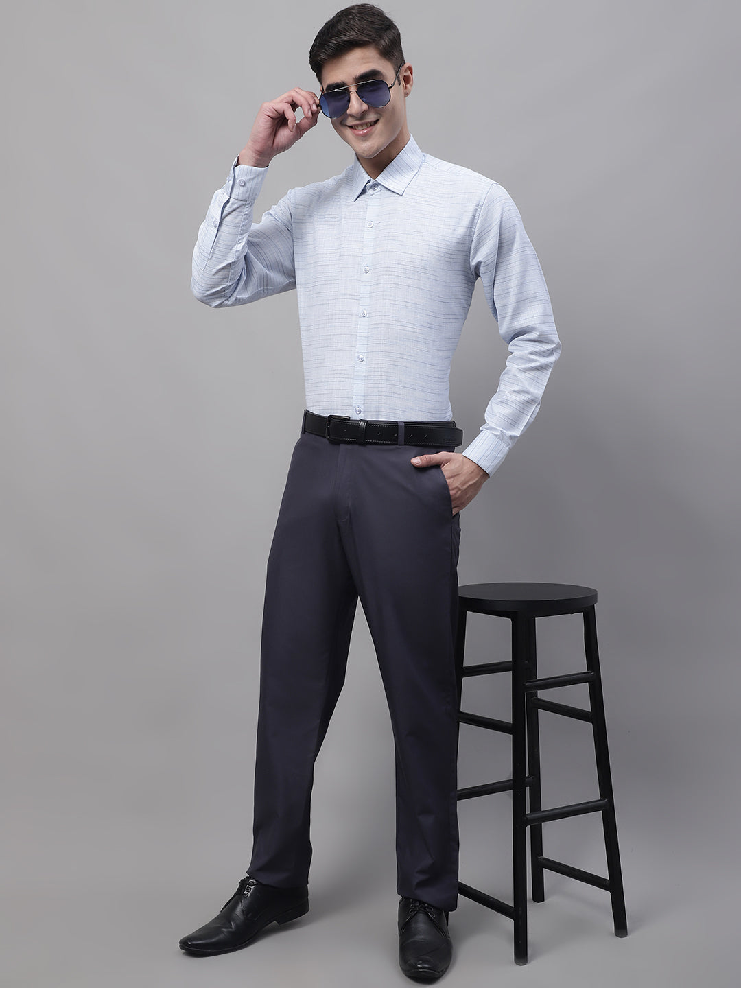 Jainish Men's Grey Tapered Fit Formal Trousers | Grocsy