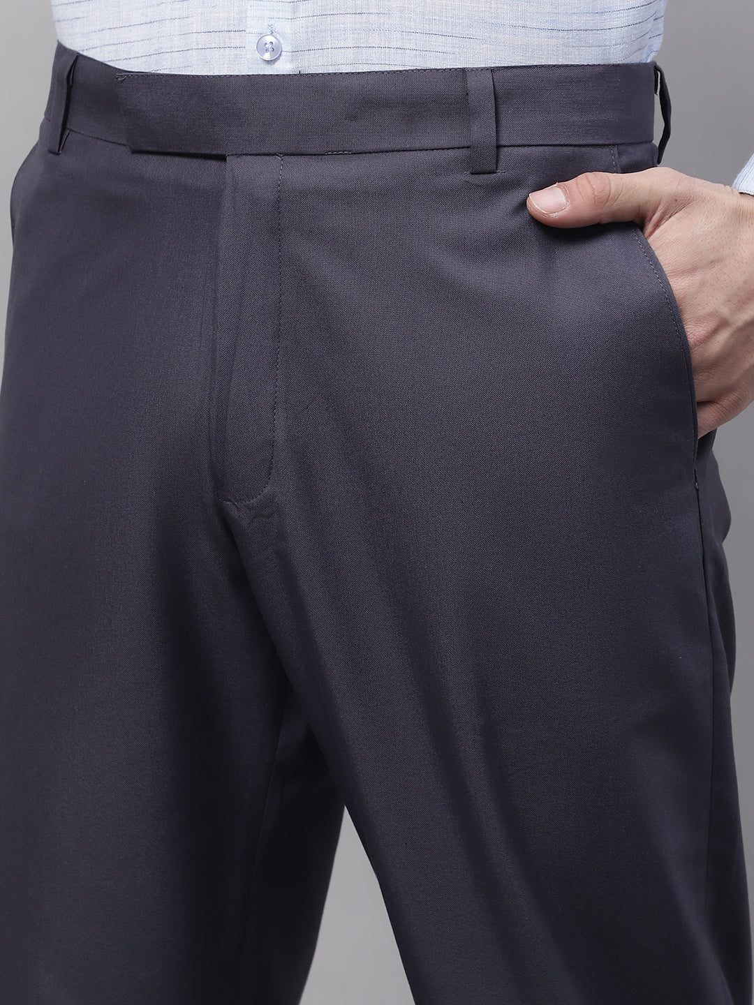Jainish Men's Grey Tapered Fit Formal Trousers | Grocsy