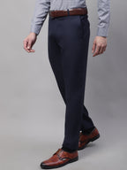 Jainish Men's Navy Tapered Fit Formal Trousers | Grocsy