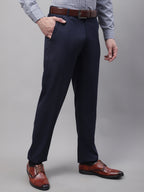 Jainish Men's Navy Tapered Fit Formal Trousers | Grocsy