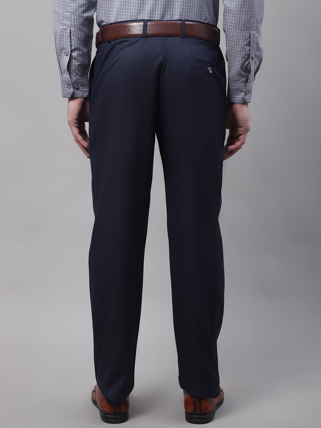Jainish Men's Navy Tapered Fit Formal Trousers | Grocsy