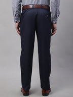Jainish Men's Navy Tapered Fit Formal Trousers | Grocsy