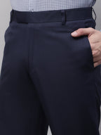 Jainish Men's Navy Tapered Fit Formal Trousers | Grocsy