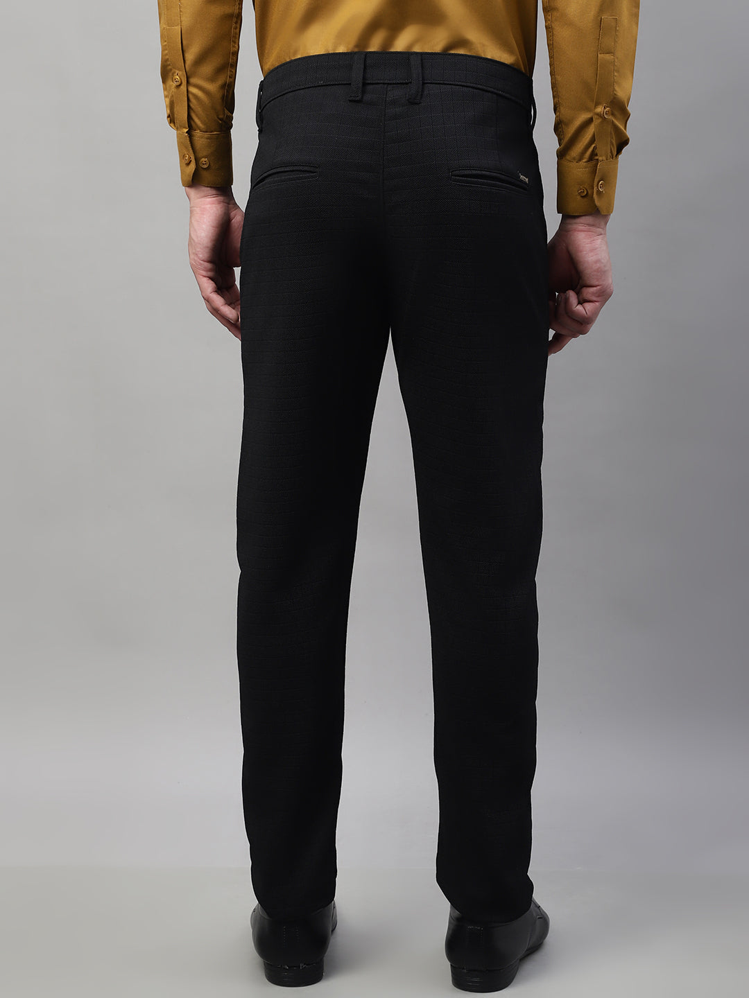 Jainish Men's Black Tapered Fit Formal Trousers | Grocsy