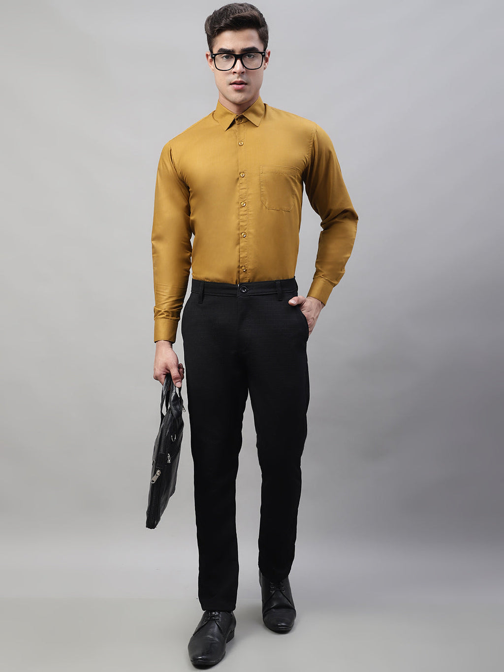 Jainish Men's Black Tapered Fit Formal Trousers | Grocsy