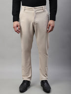 Jainish Men's Cream Tapered Fit Formal Trousers | Grocsy