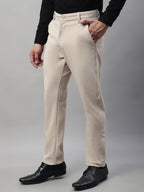 Jainish Men's Cream Tapered Fit Formal Trousers | Grocsy