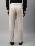 Jainish Men's Cream Tapered Fit Formal Trousers | Grocsy