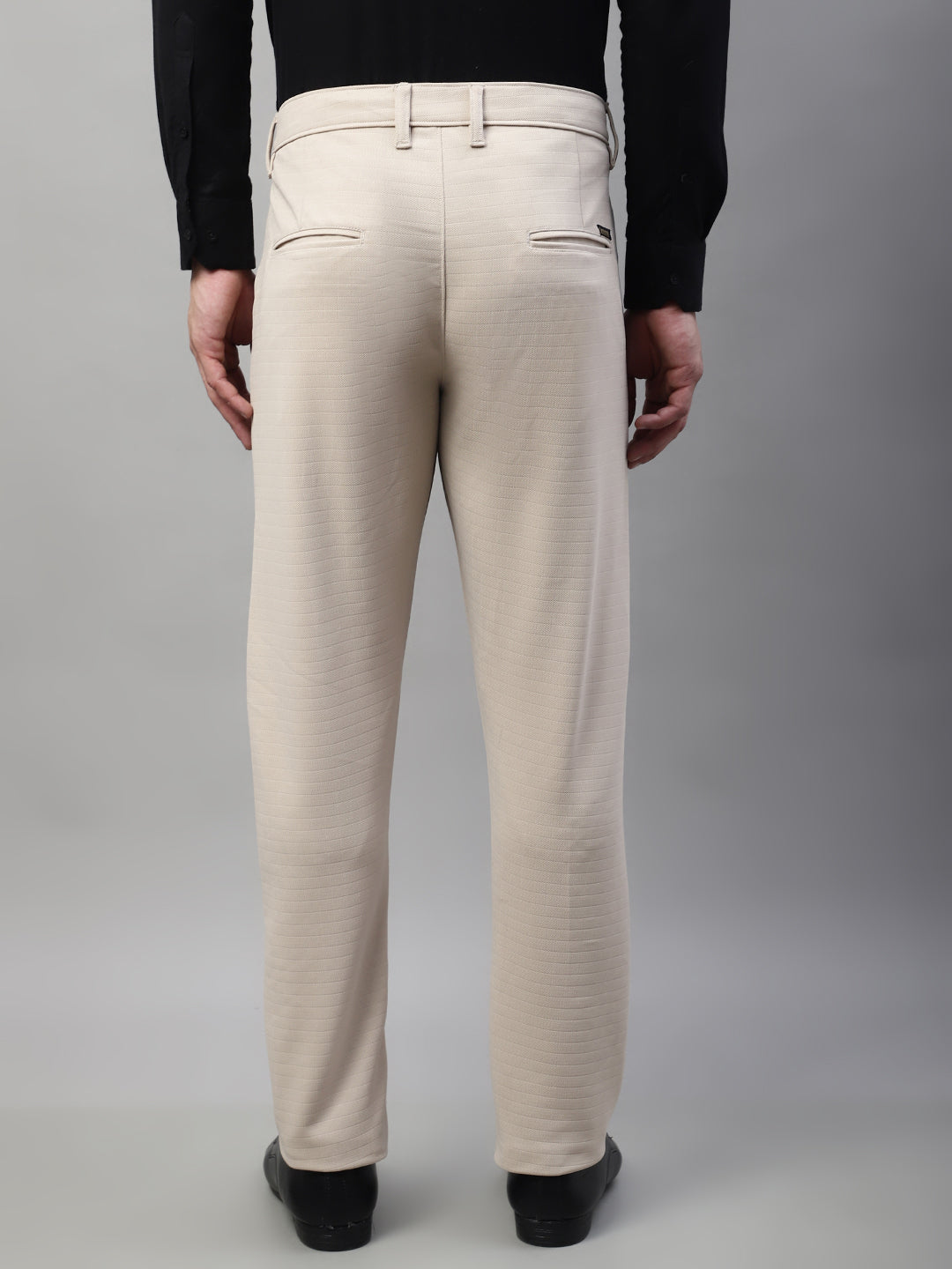 Jainish Men's Cream Tapered Fit Formal Trousers | Grocsy