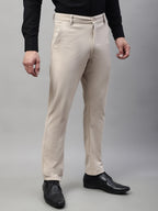Jainish Men's Cream Tapered Fit Formal Trousers | Grocsy