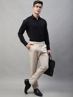 Jainish Men's Cream Tapered Fit Formal Trousers | Grocsy