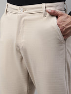 Jainish Men's Cream Tapered Fit Formal Trousers | Grocsy