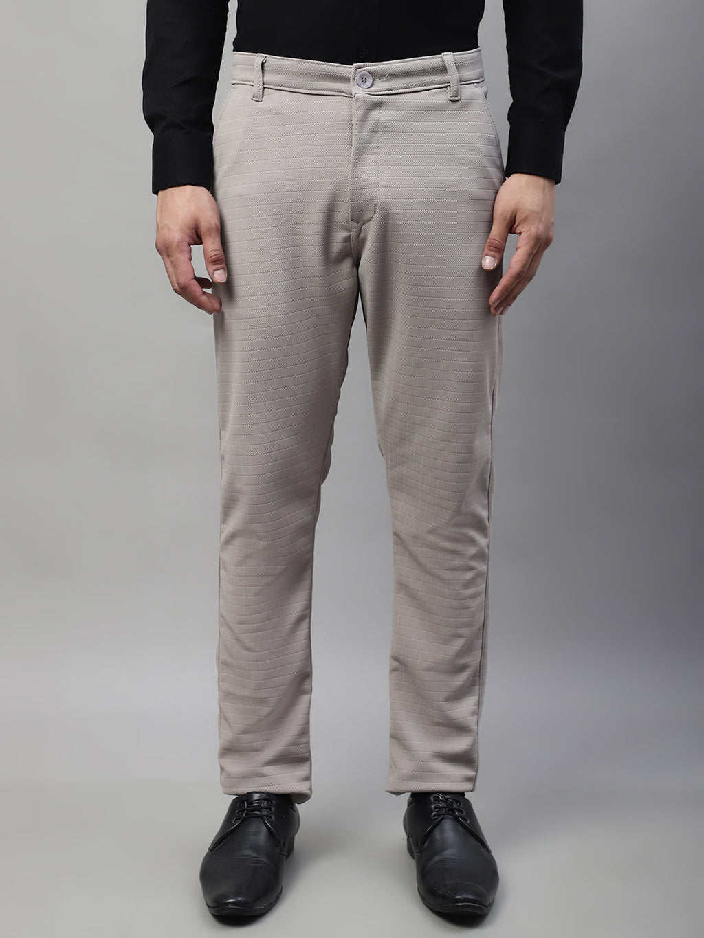Jainish Men's Light Grey Tapered Fit Formal Trousers | Grocsy