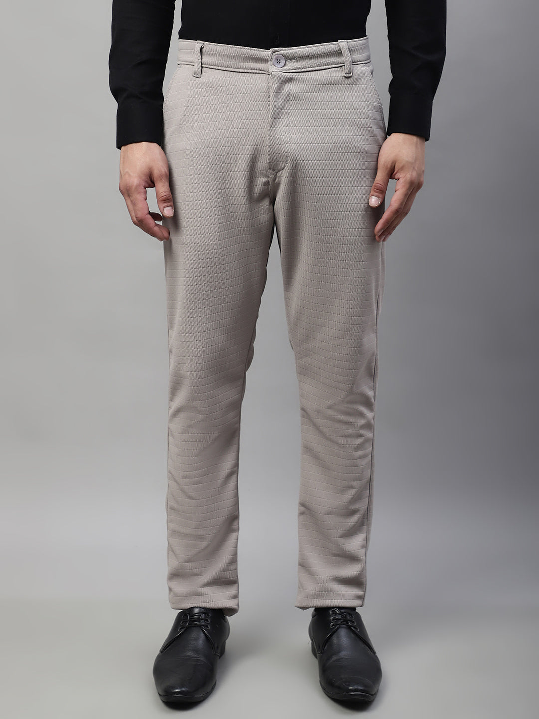 Jainish Men's Light Grey Tapered Fit Formal Trousers | Grocsy