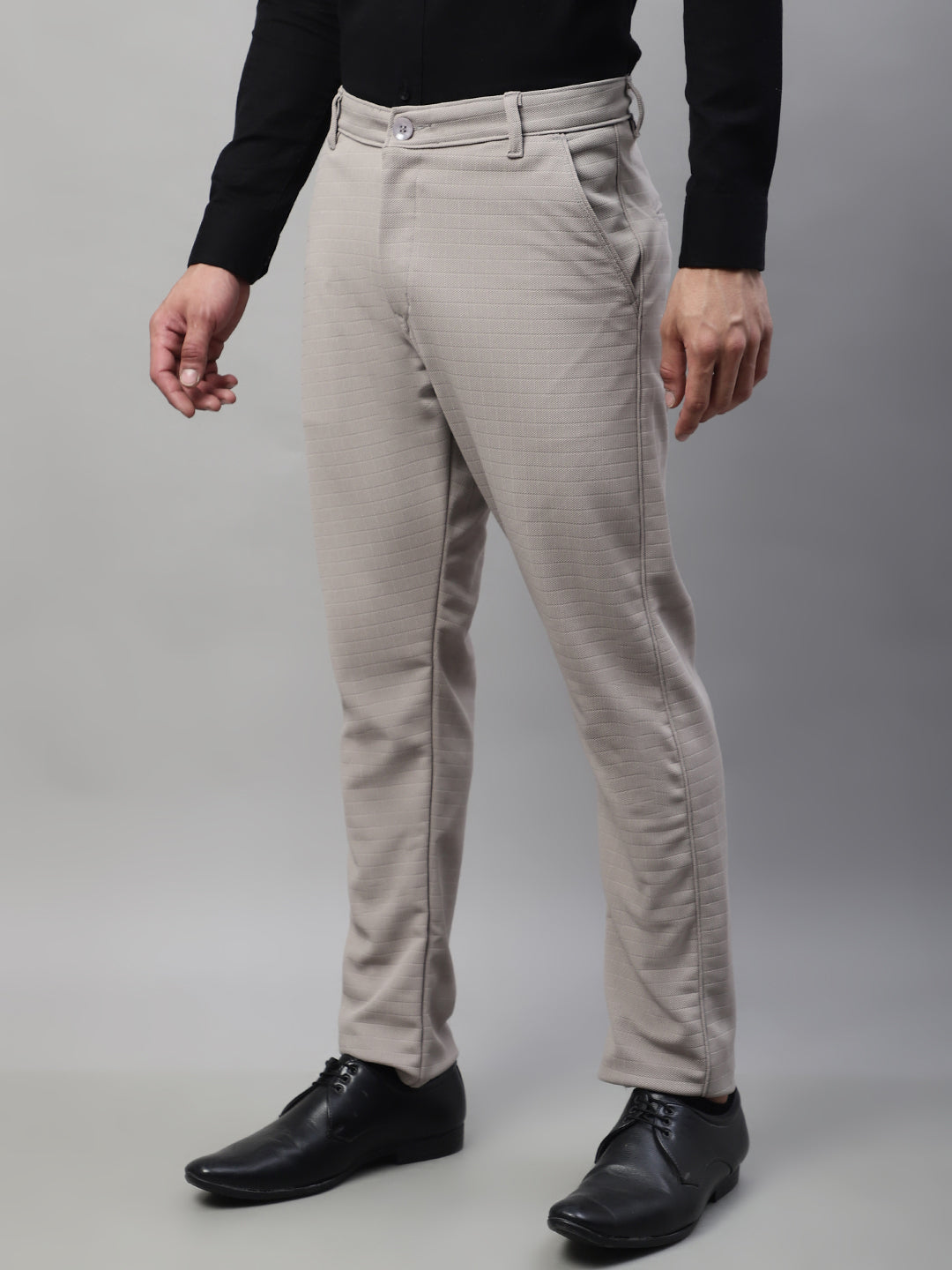 Jainish Men's Light Grey Tapered Fit Formal Trousers | Grocsy